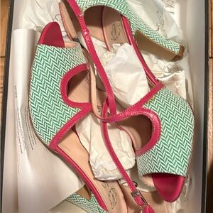 Anthropologie Nora Spigato Pink and Green Houndstooth Heels
